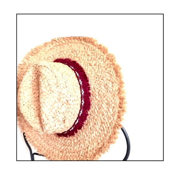 Accessories Nwt Raffia Straw Sun Hat With Frayed Edges Poshmark